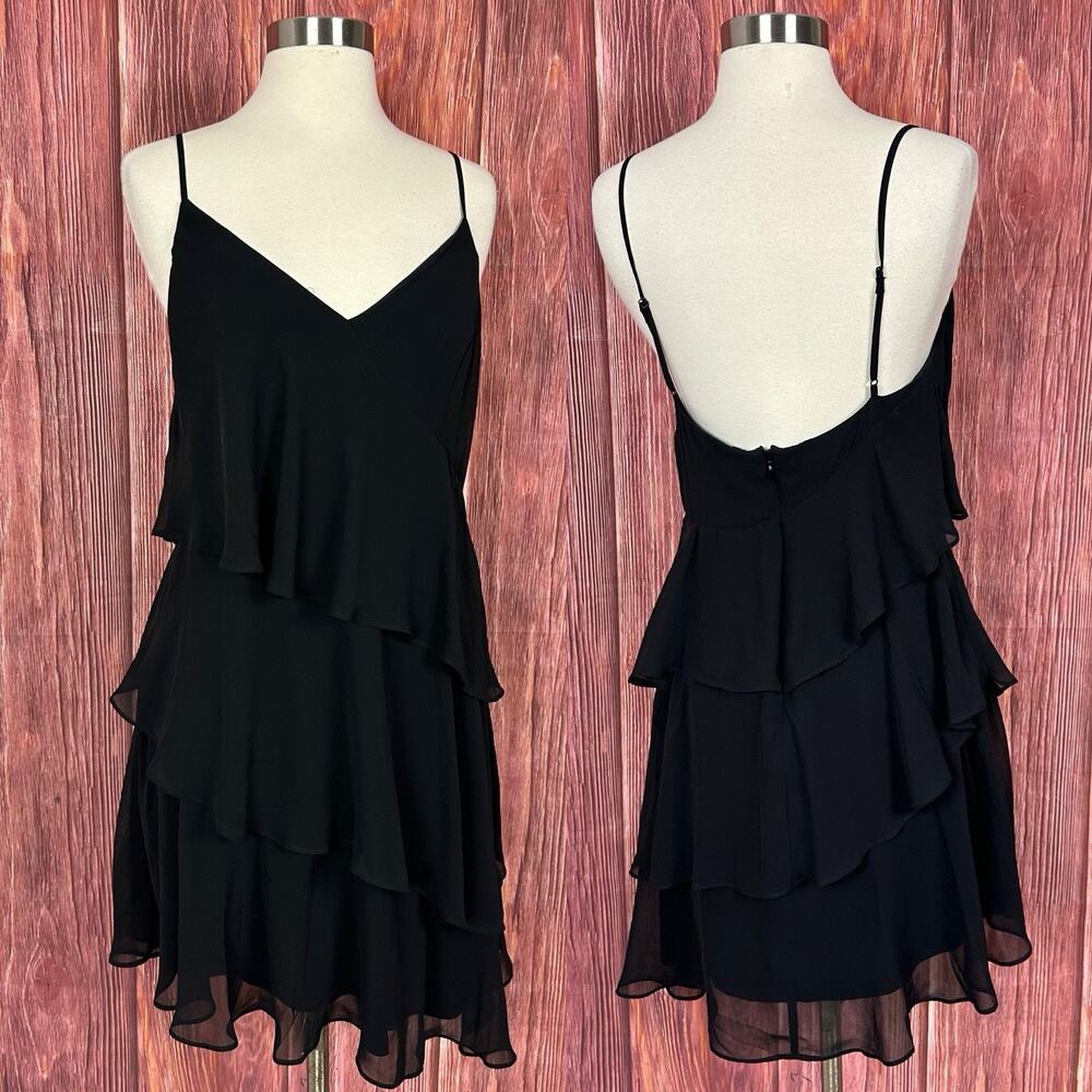 Express Ruffle Dress Black V-Neck Party Sleeveless Womens Size Medium M